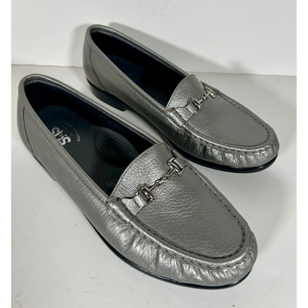 SAS Tripad Comfort Womens 8.5 M Pewter Silver Metallic Horsebit Loafers USA Made